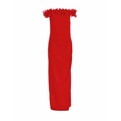 Quiz Clothing Red Scuba Crepe Organza Trim Dress
