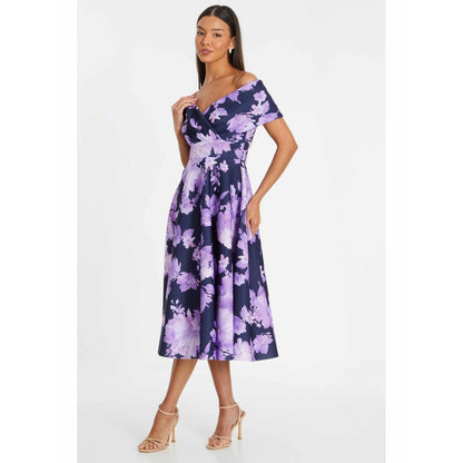 Quiz Clothing Navy Blue Floral Scuba Foam Dress