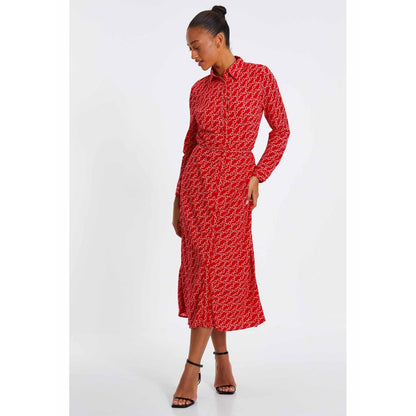 Quiz Clothing Red Chain Print Chiffon Midi Shirt Dress with Belt (Set of 2)