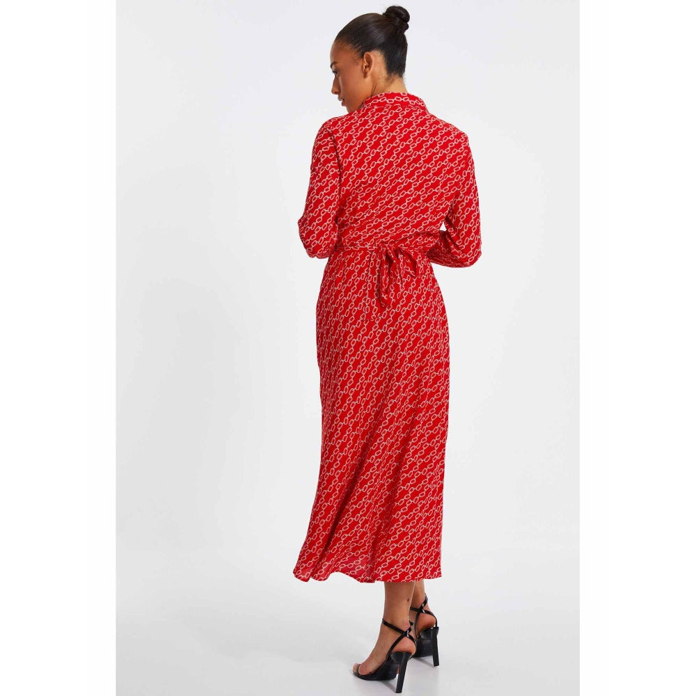 Quiz Clothing Red Chain Print Chiffon Midi Shirt Dress with Belt (Set of 2)