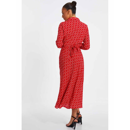 Quiz Clothing Red Chain Print Chiffon Midi Shirt Dress with Belt (Set of 2)