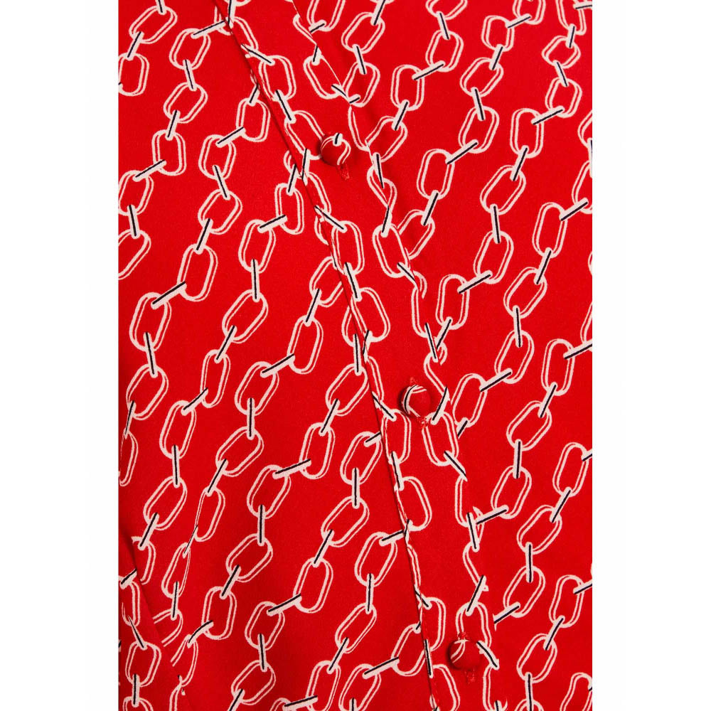 Quiz Clothing Red Chain Print Chiffon Midi Shirt Dress with Belt (Set of 2)