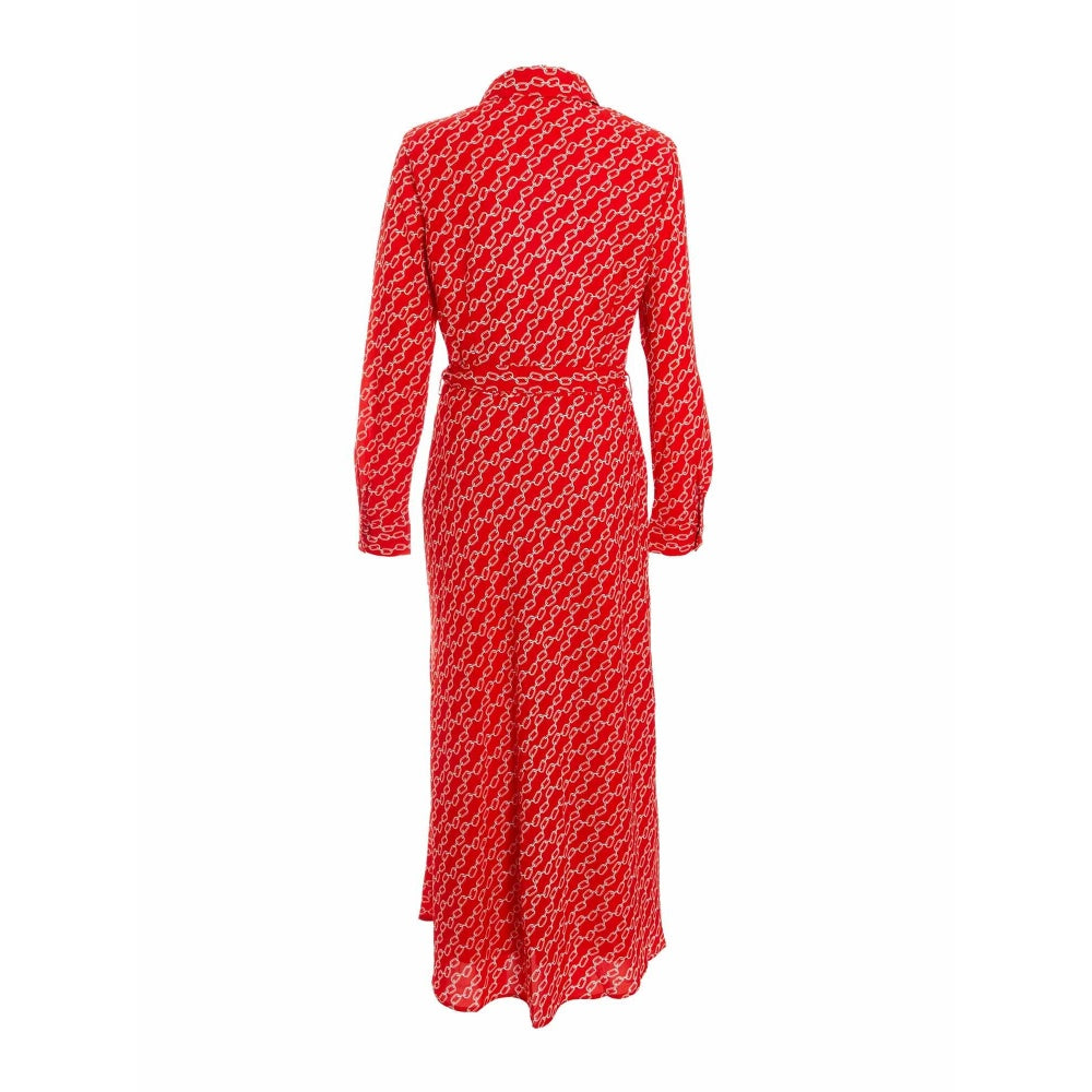 Quiz Clothing Red Chain Print Chiffon Midi Shirt Dress with Belt (Set of 2)