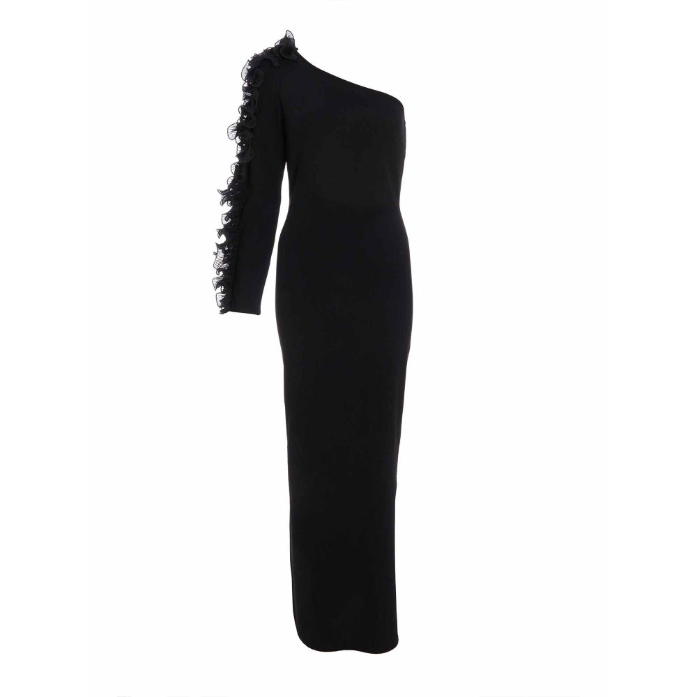 Quiz Clothing Black Scuba Crepe One Shoulder Trim Maxi Dress