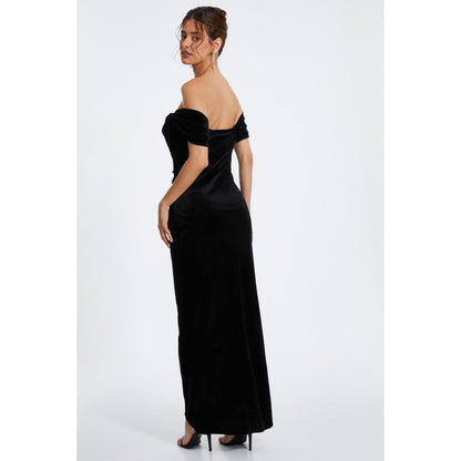 Quiz Clothing Black Velvet Solid Bardot Maxi Dress