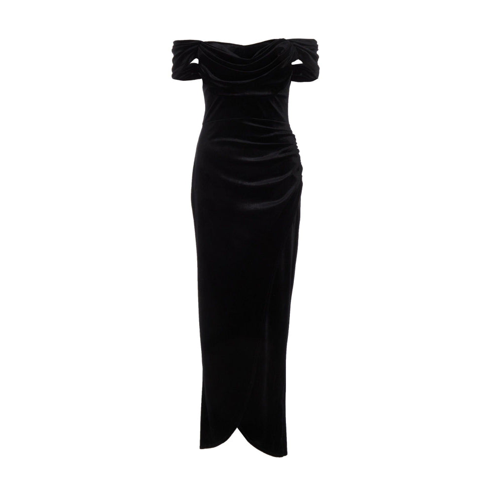 Quiz Clothing Black Velvet Solid Bardot Maxi Dress
