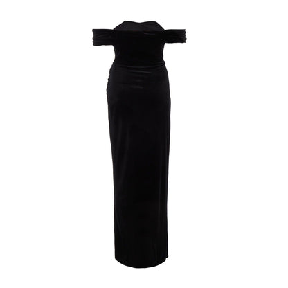 Quiz Clothing Black Velvet Solid Bardot Maxi Dress