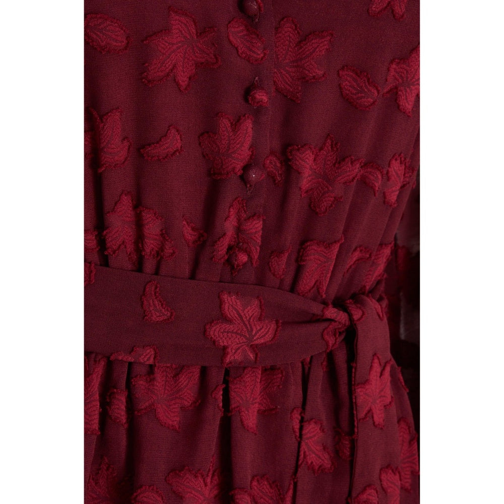 Quiz Clothing Red Berry Jacquard Tiered Midi Dress with Belt (Set of 2)