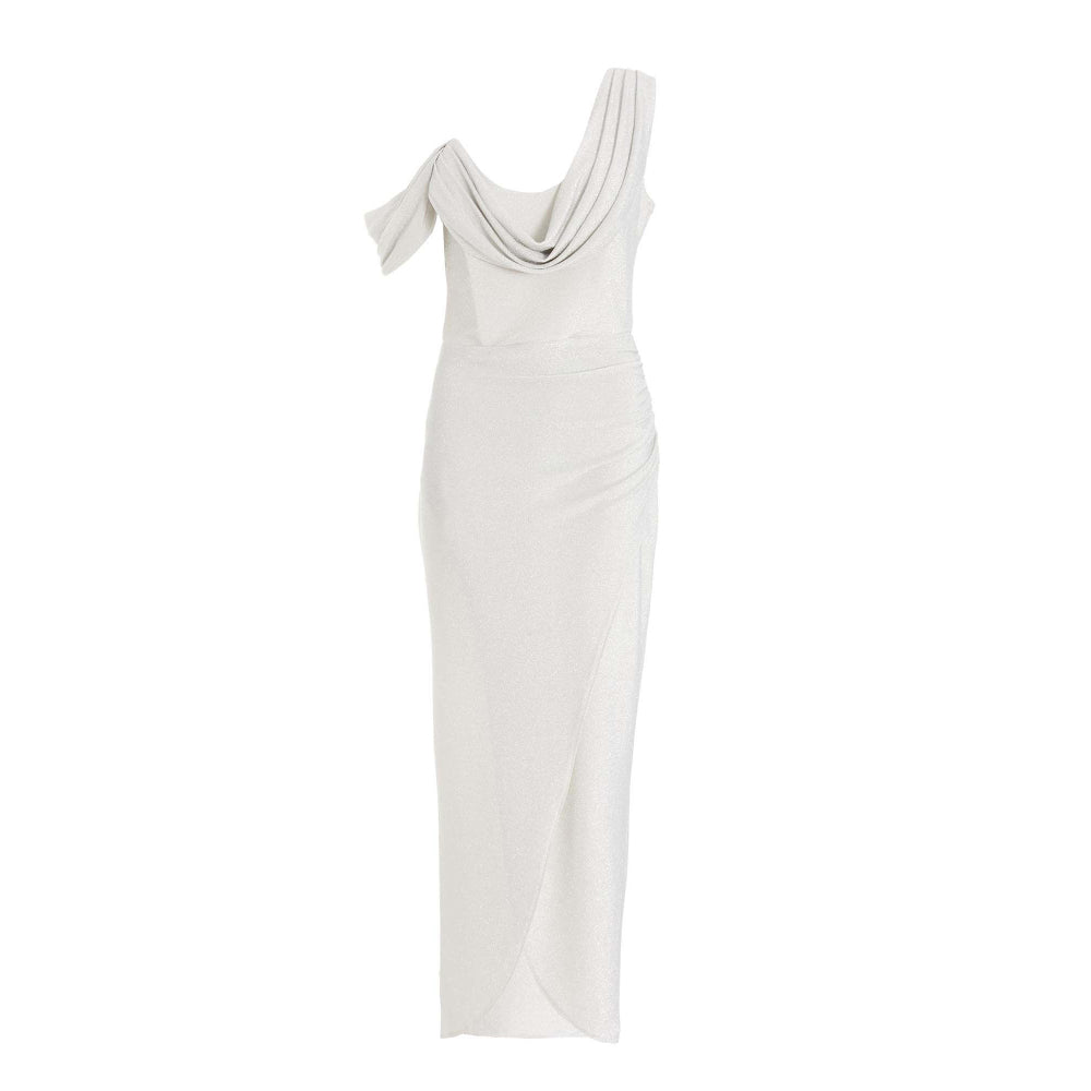 Quiz Clothing Silver Stretch Shimmer Cowl Wrap Maxi Dress