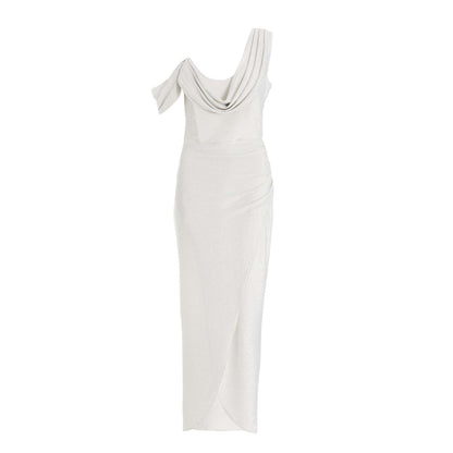 Quiz Clothing Silver Stretch Shimmer Cowl Wrap Maxi Dress