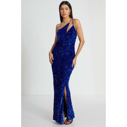 Quiz Clothing Royal Blue One Shoulder Cut Out Sequin Maxi Dress