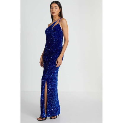 Quiz Clothing Royal Blue One Shoulder Cut Out Sequin Maxi Dress