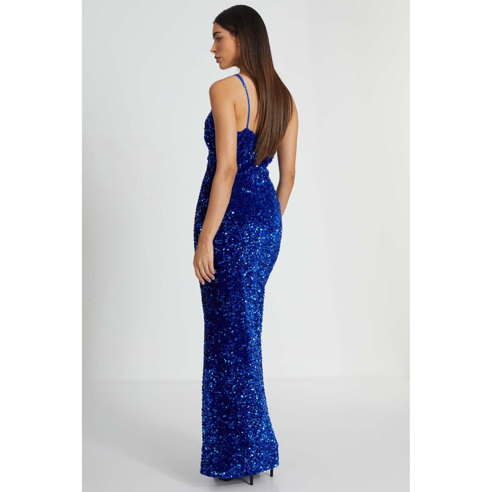 Quiz Clothing Royal Blue One Shoulder Cut Out Sequin Maxi Dress