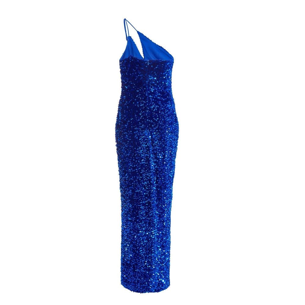 Quiz Clothing Royal Blue One Shoulder Cut Out Sequin Maxi Dress