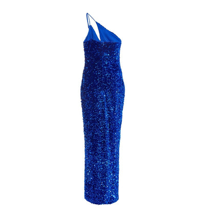 Quiz Clothing Royal Blue One Shoulder Cut Out Sequin Maxi Dress