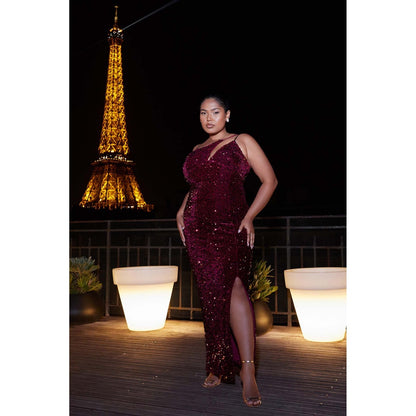 Quiz Clothing Berry One Shoulder Cut Out Sequin Maxi Dress