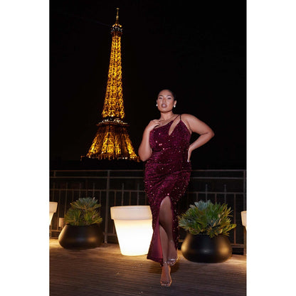 Quiz Clothing Berry One Shoulder Cut Out Sequin Maxi Dress