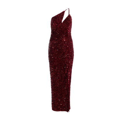 Quiz Clothing Berry One Shoulder Cut Out Sequin Maxi Dress