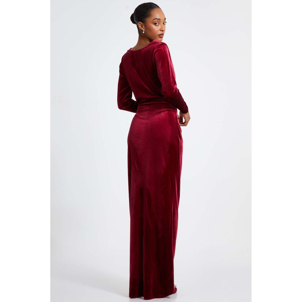Quiz Clothing Berry Velvet Cowl Long Sleeve Maxi Dress