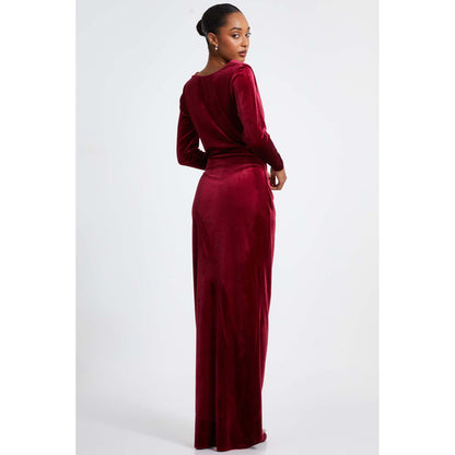 Quiz Clothing Berry Velvet Cowl Long Sleeve Maxi Dress