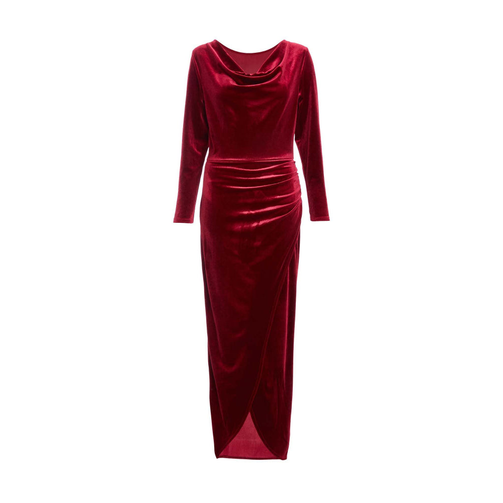 Quiz Clothing Berry Velvet Cowl Long Sleeve Maxi Dress