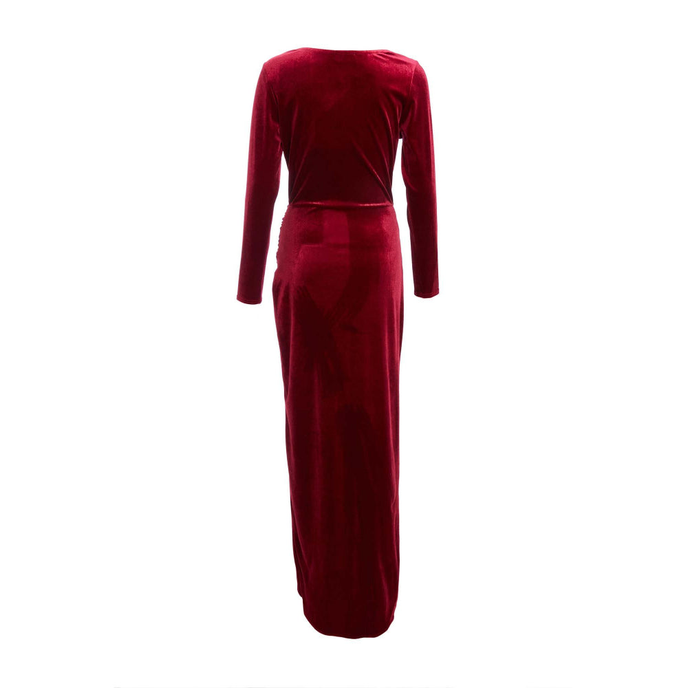 Quiz Clothing Berry Velvet Cowl Long Sleeve Maxi Dress