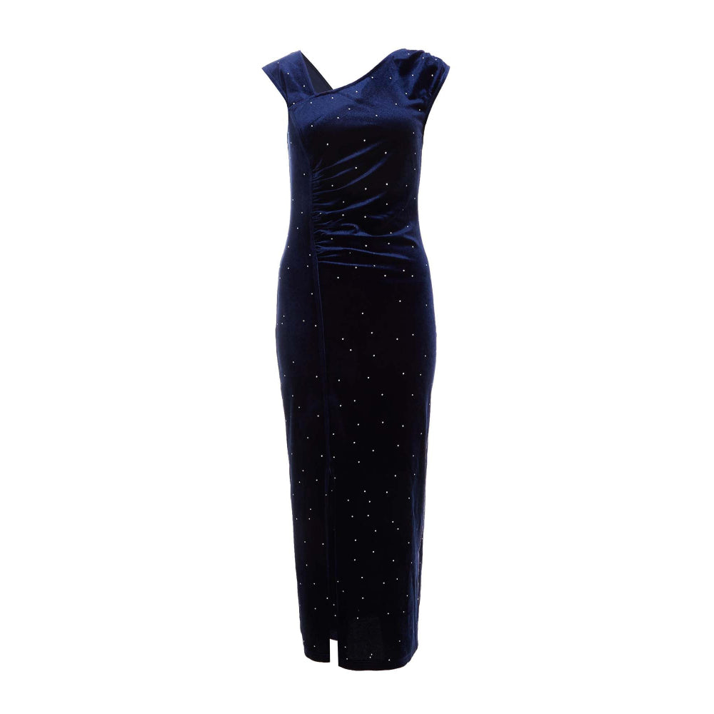 Quiz Clothing Navy Studded Velvet Short Sleeve Midi Dress
