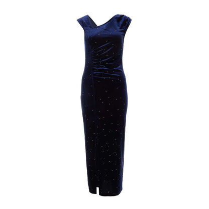 Quiz Clothing Navy Studded Velvet Short Sleeve Midi Dress