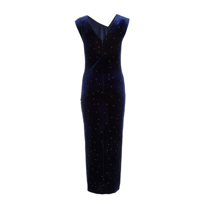 Quiz Clothing Navy Studded Velvet Short Sleeve Midi Dress