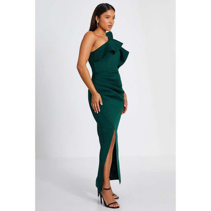 Quiz Clothing Bottle Green One Shoulder Ruffle Wrap Maxi Dress