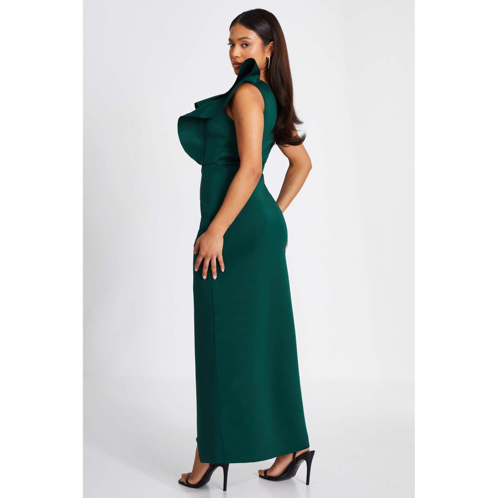 Quiz Clothing Bottle Green One Shoulder Ruffle Wrap Maxi Dress