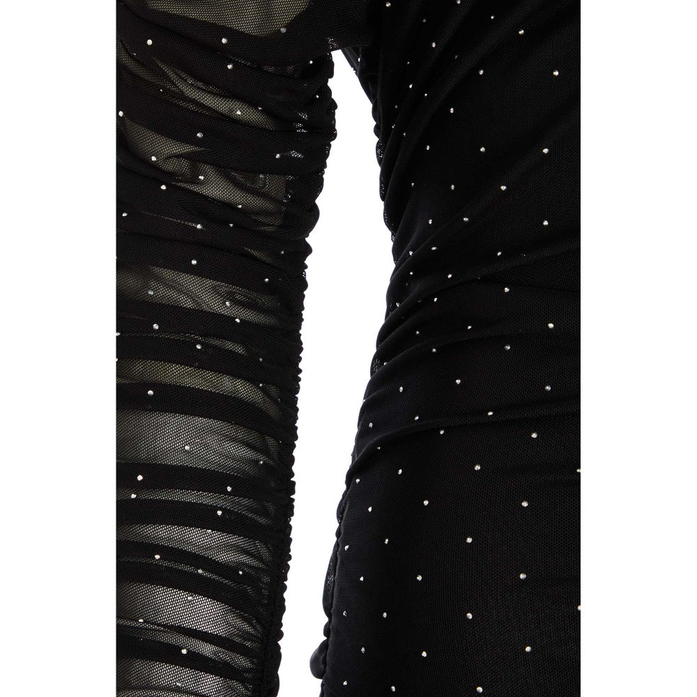 Quiz Clothing Black Mesh Studded Bardot Long Sleeve Midi Dress
