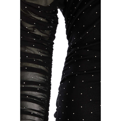 Quiz Clothing Black Mesh Studded Bardot Long Sleeve Midi Dress