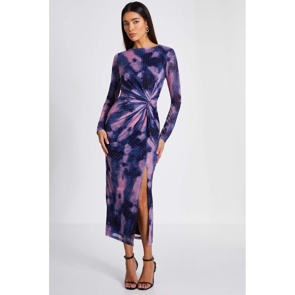 Quiz Clothing Navy Marble Hotfix Mesh Knot Front Midi Dress