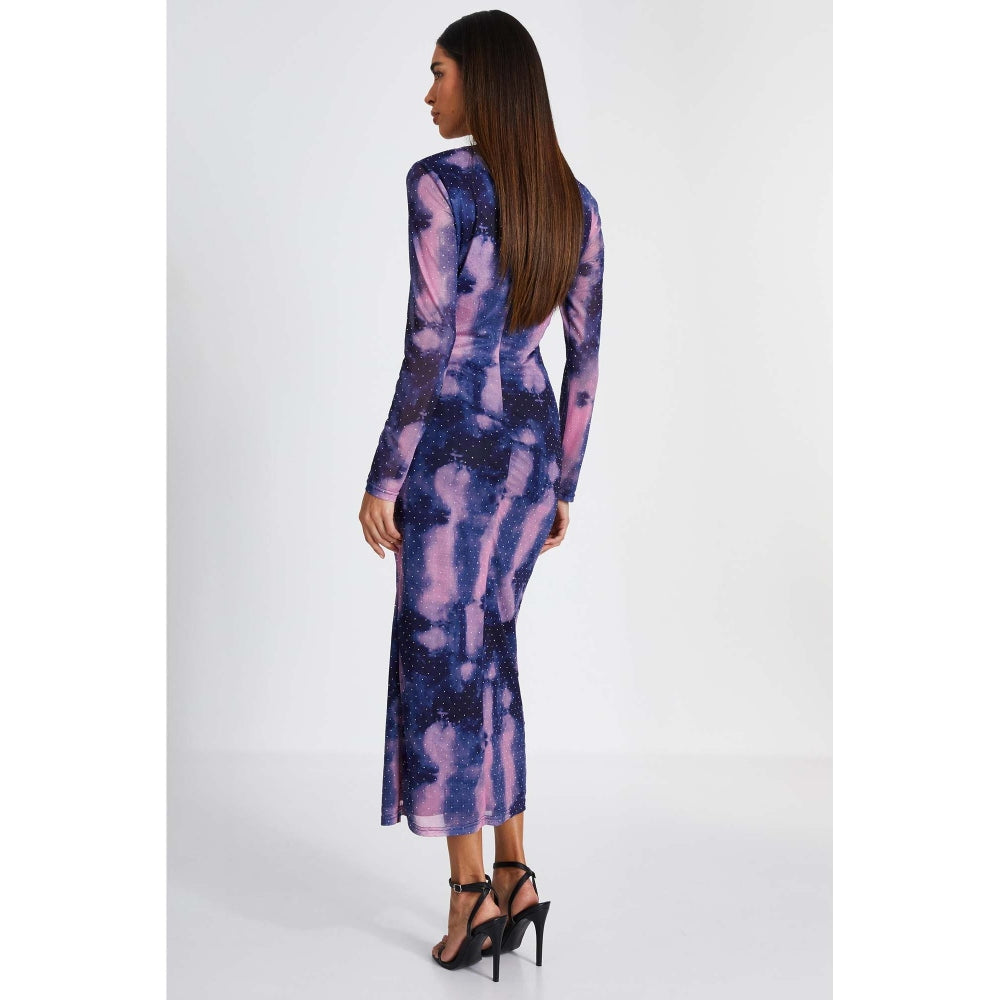 Quiz Clothing Navy Marble Hotfix Mesh Knot Front Midi Dress