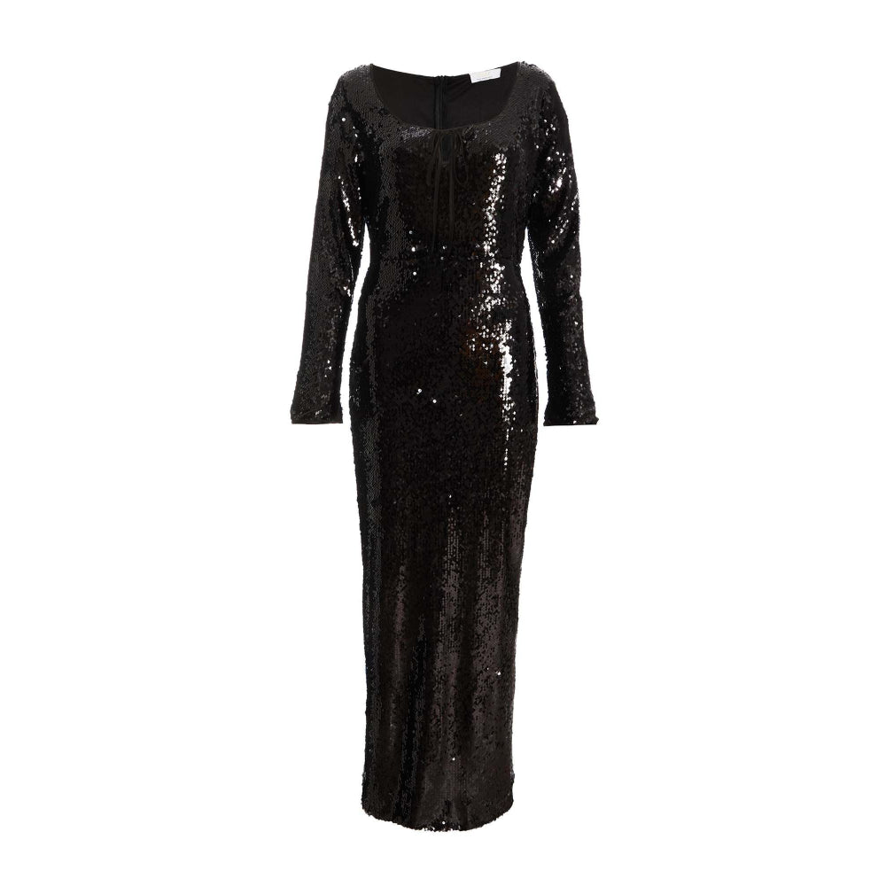 Quiz Clothing Black Sequin Tie Front Maxi Dress