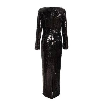 Quiz Clothing Black Sequin Tie Front Maxi Dress