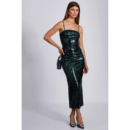 Quiz Clothing Bottle Green Sequin Strappy Maxi Dress