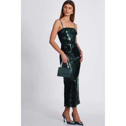 Quiz Clothing Bottle Green Sequin Strappy Maxi Dress