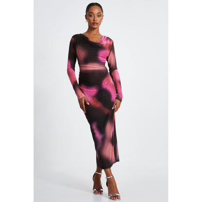 Quiz Clothing Multicolor Tie And Dye Cowl Neck Long Sleeve Midi Dress