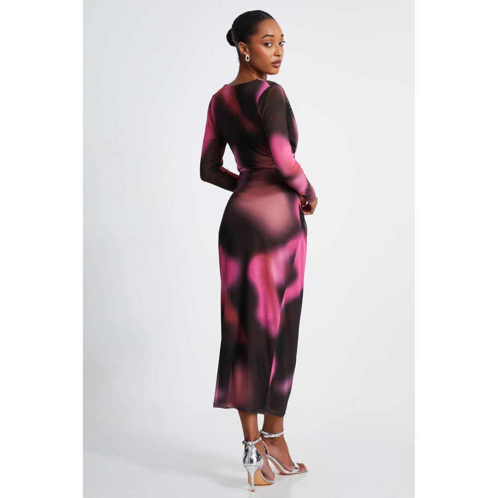 Quiz Clothing Multicolor Tie And Dye Cowl Neck Long Sleeve Midi Dress