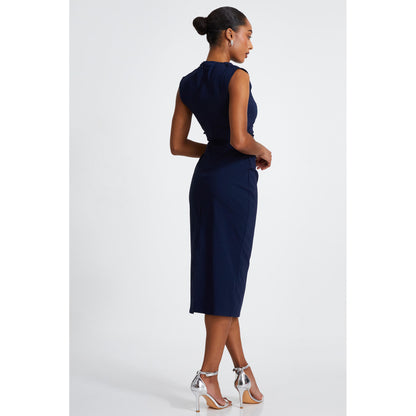 Quiz Clothing Blue High Neck Ruched Sleeveless Bodycon Midi Dress