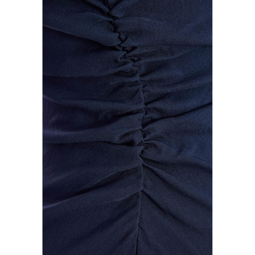 Quiz Clothing Blue High Neck Ruched Sleeveless Bodycon Midi Dress