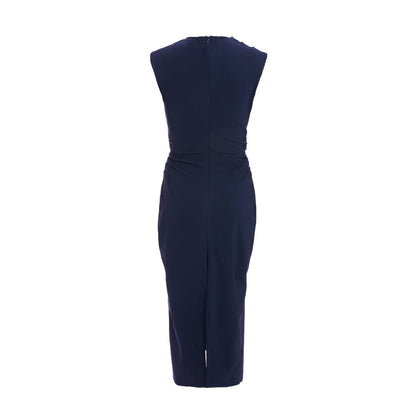 Quiz Clothing Blue High Neck Ruched Sleeveless Bodycon Midi Dress