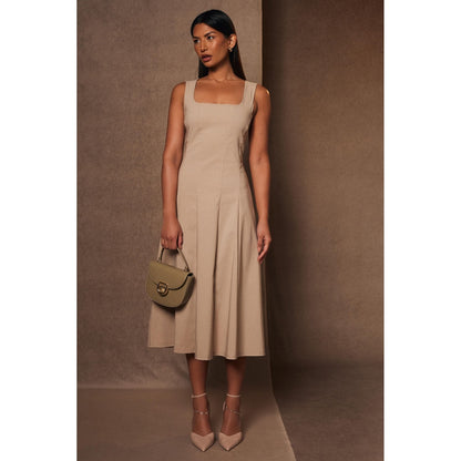 Quiz Clothing Beige Square Neck Sleeveless Fit and Flared Midi Dress