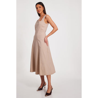 Quiz Clothing Beige Square Neck Sleeveless Fit and Flared Midi Dress