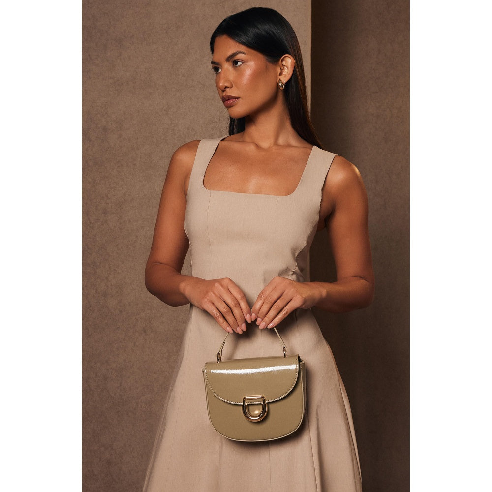 Quiz Clothing Beige Square Neck Sleeveless Fit and Flared Midi Dress