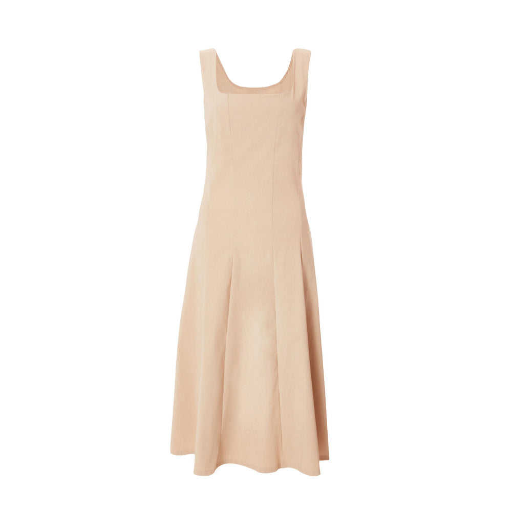Quiz Clothing Beige Square Neck Sleeveless Fit and Flared Midi Dress