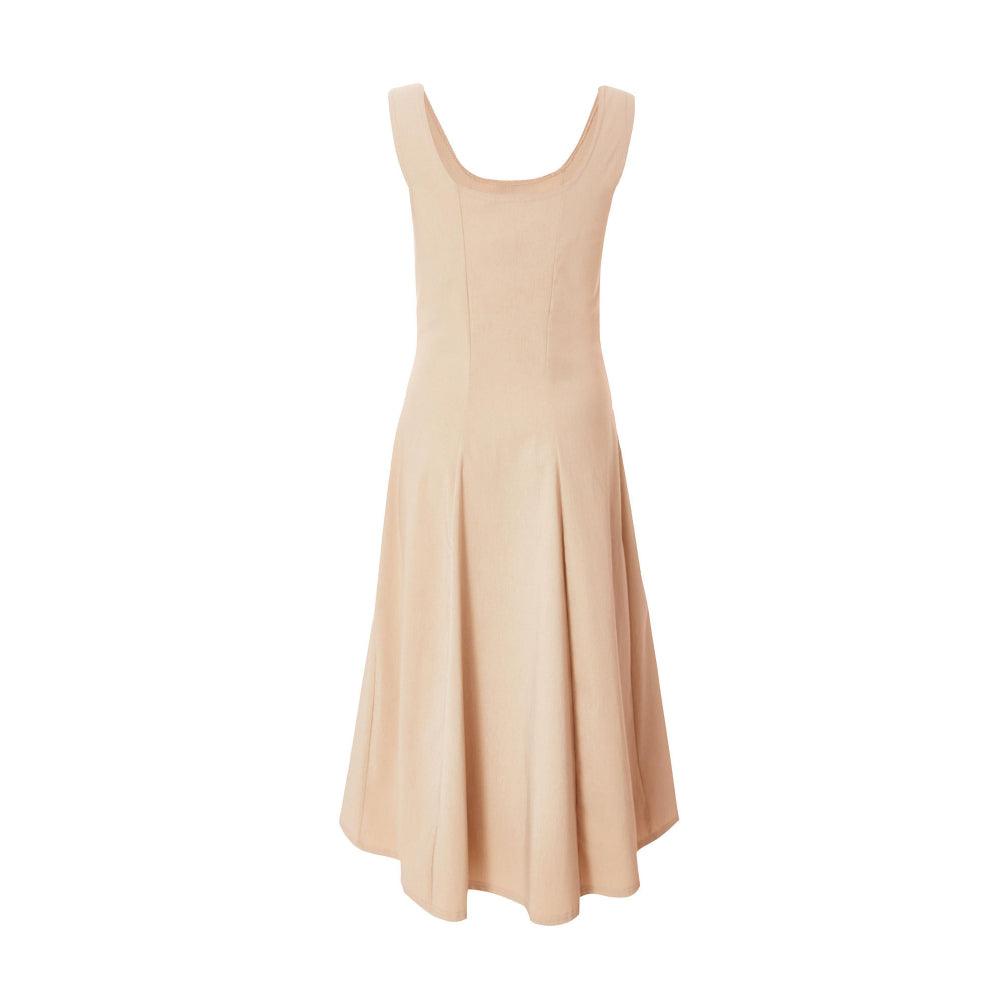 Quiz Clothing Beige Square Neck Sleeveless Fit and Flared Midi Dress