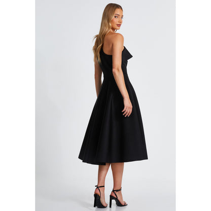 Quiz Clothing Black One-Shoulder Frill Detail Skater Midi Dress